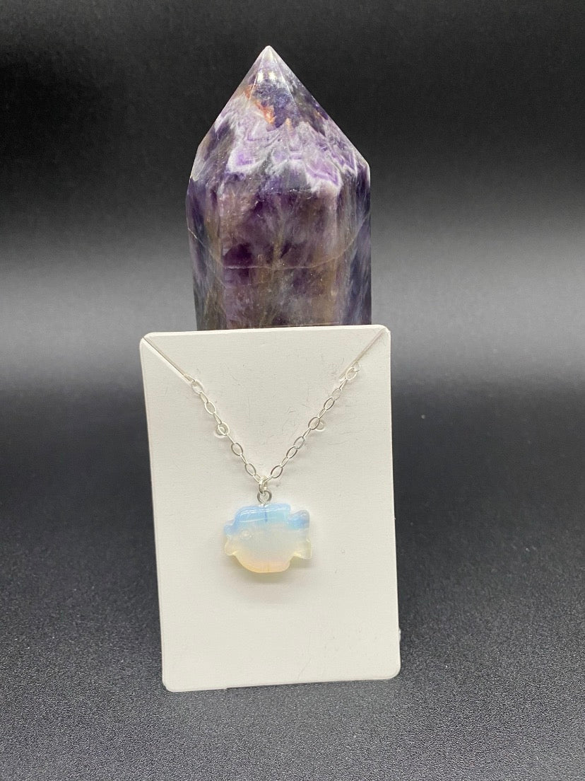 Opalite Fish Pendant Sterling Silver Necklace, Crystal Jewellery