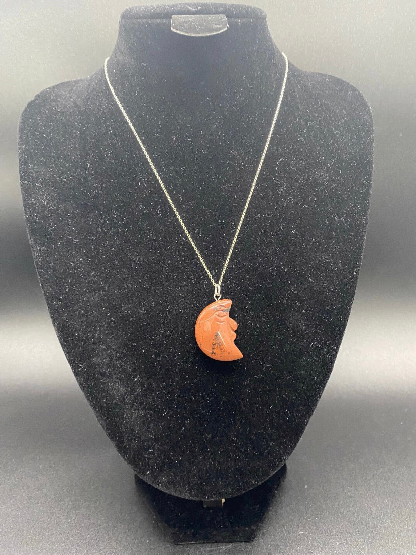 Carved Mahogany Obsidian Crescent Moon Sterling Silver Necklace