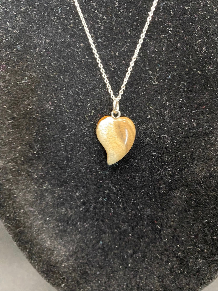 Picture Jasper Curved Heart Pendant Sterling Silver Necklace