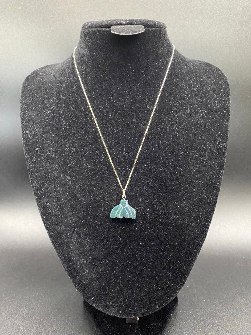 Green Jasper Whale Tail Necklace in Sterling Silver | Ocean Inspired Crystal Pendant