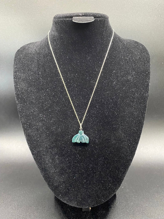 Green Jasper Whale Tail Necklace in Sterling Silver | Ocean Inspired Crystal Pendant