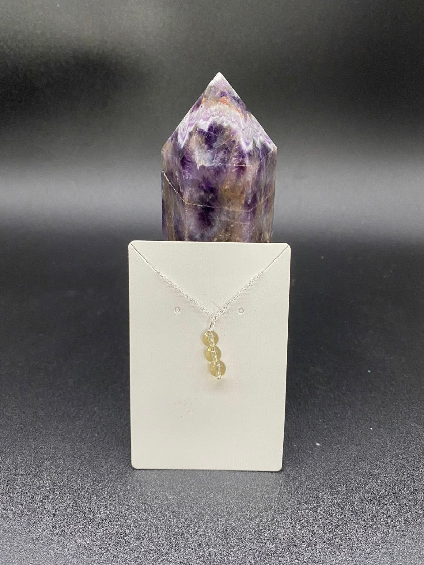 Triple Clear Quartz Bead Drop Sterling Silver Necklace