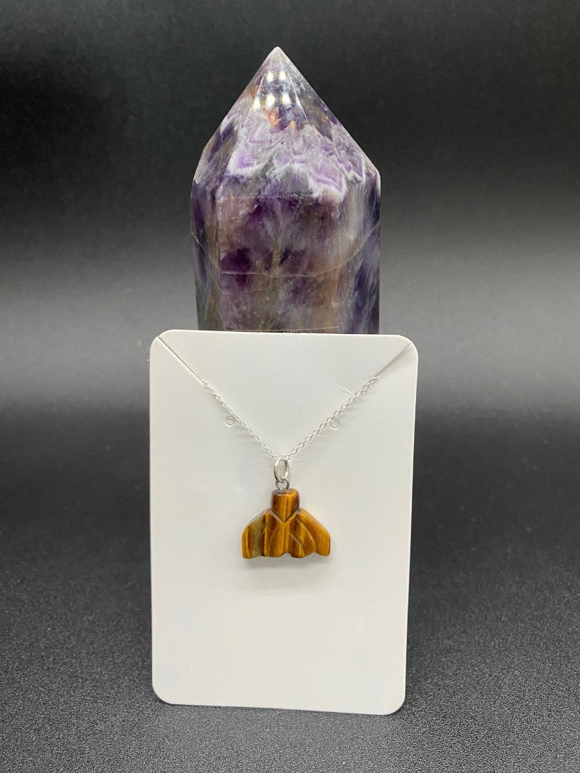 Tigers Eye Whale Tail Sterling Silver Necklace | Unique One of a Kind Crystal Pendant