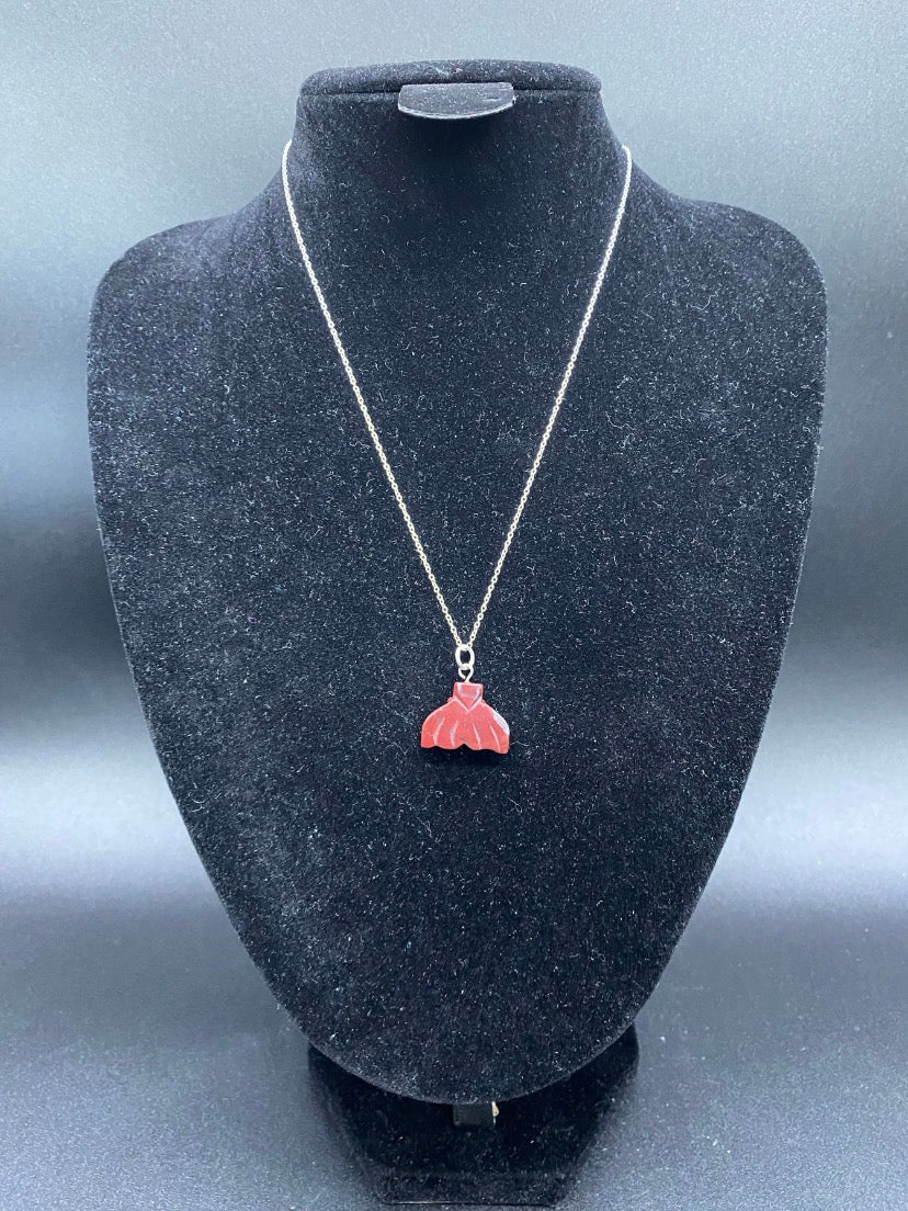 Red Jasper Whale Tail Sterling Silver  Necklace | Unique One of a Kind Crystal Pendant