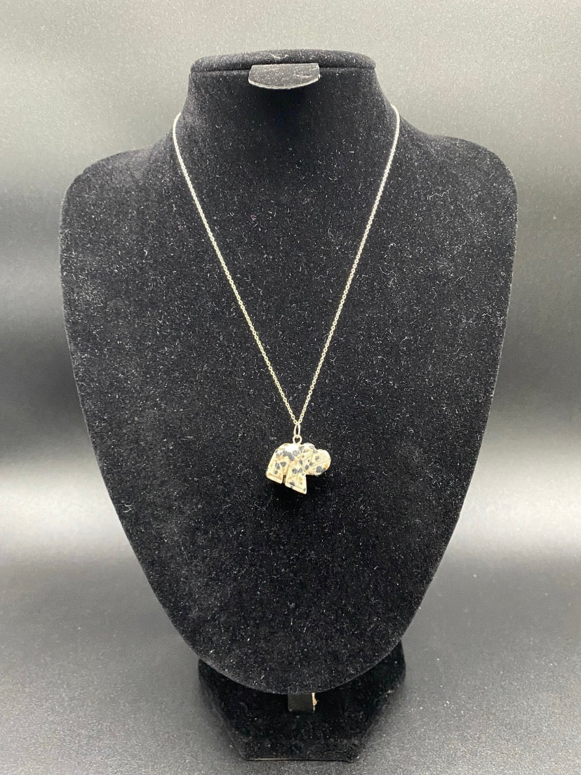 Dalmatian Jasper Carved Elephant Sterling Silver Pendant Necklace