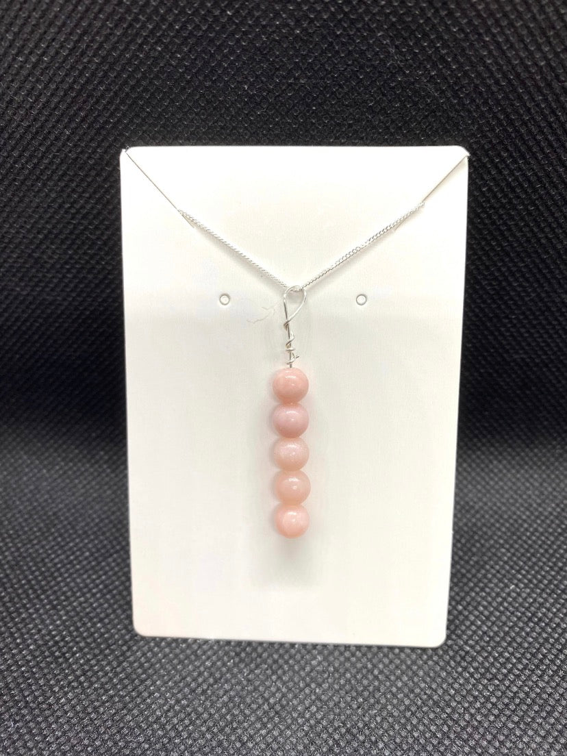 Pink Opal Beaded Drop Sterling Silver Necklace