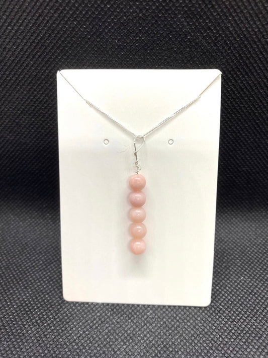 Pink Opal Beaded Drop Sterling Silver Necklace
