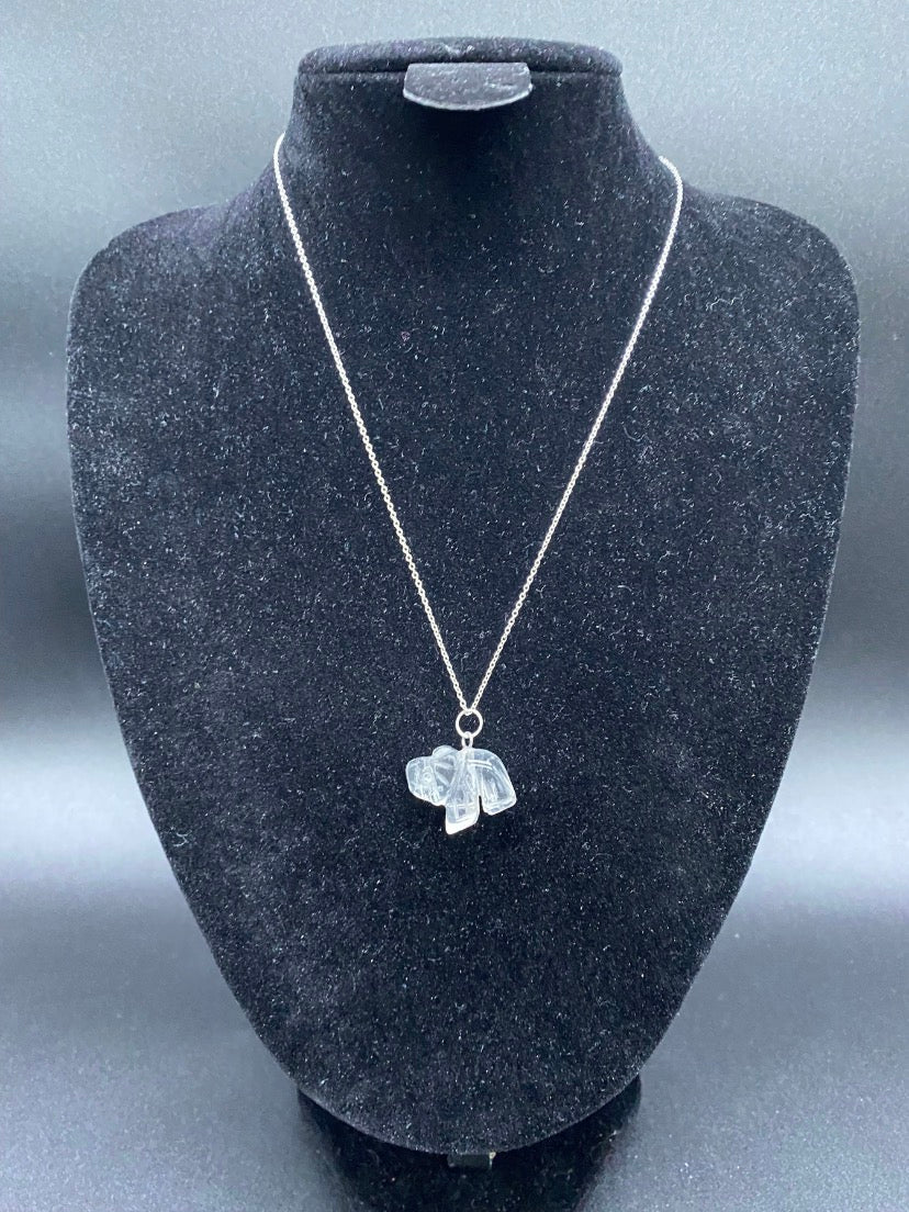 Carved Clear Quartz Elephant Sterling Silver Necklace