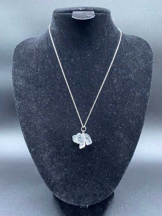 Carved Clear Quartz Elephant Sterling Silver Necklace