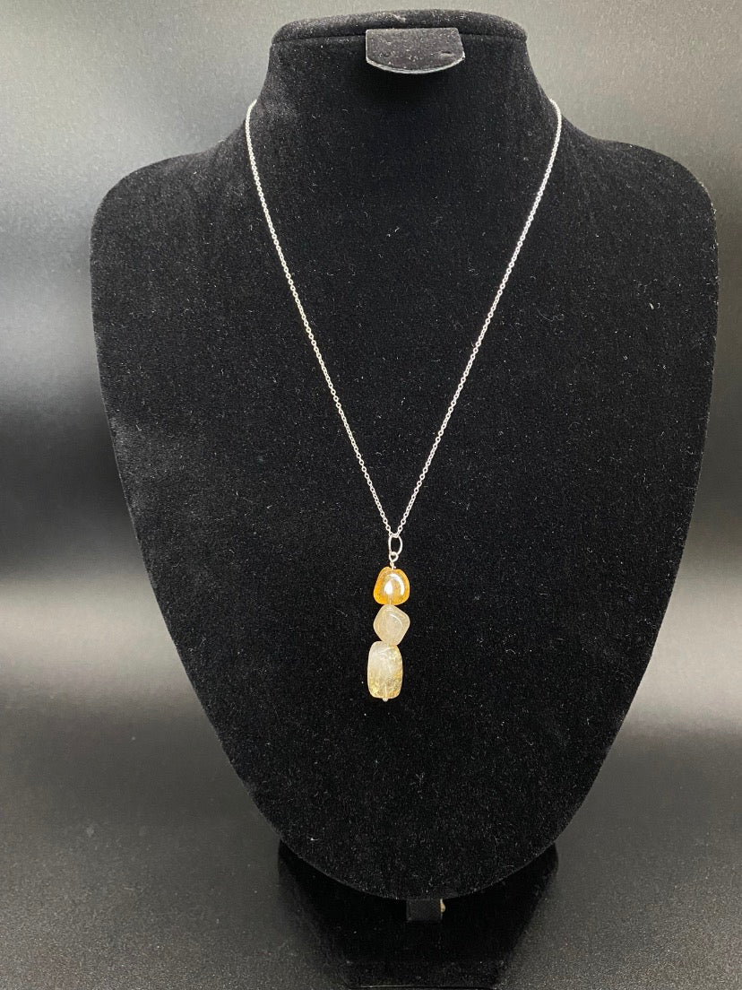 Citrine Tumbled Stone Triple Drop Sterling Silver Necklace