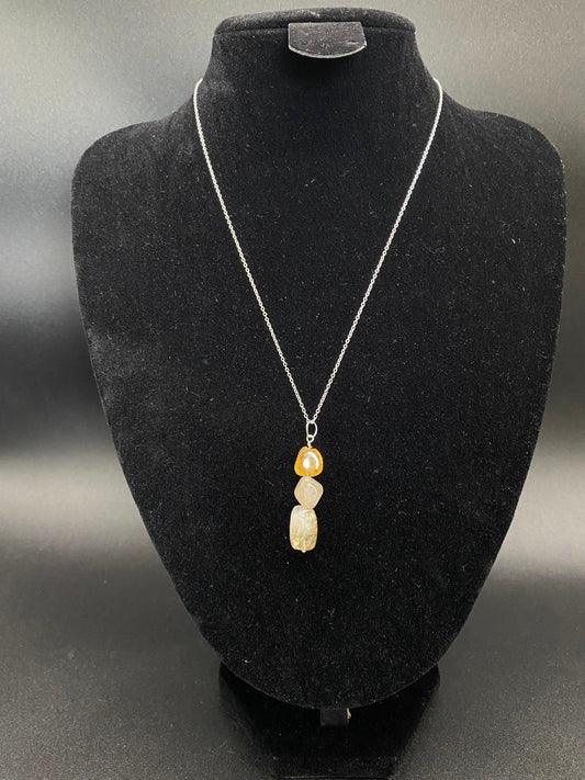 Citrine Tumbled Stone Triple Drop Sterling Silver Necklace