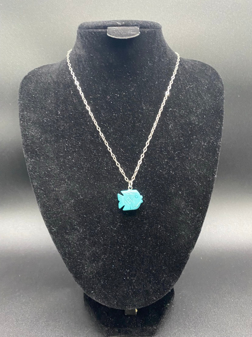 Turquoise Howlite Fish Sterling Silver Necklace
