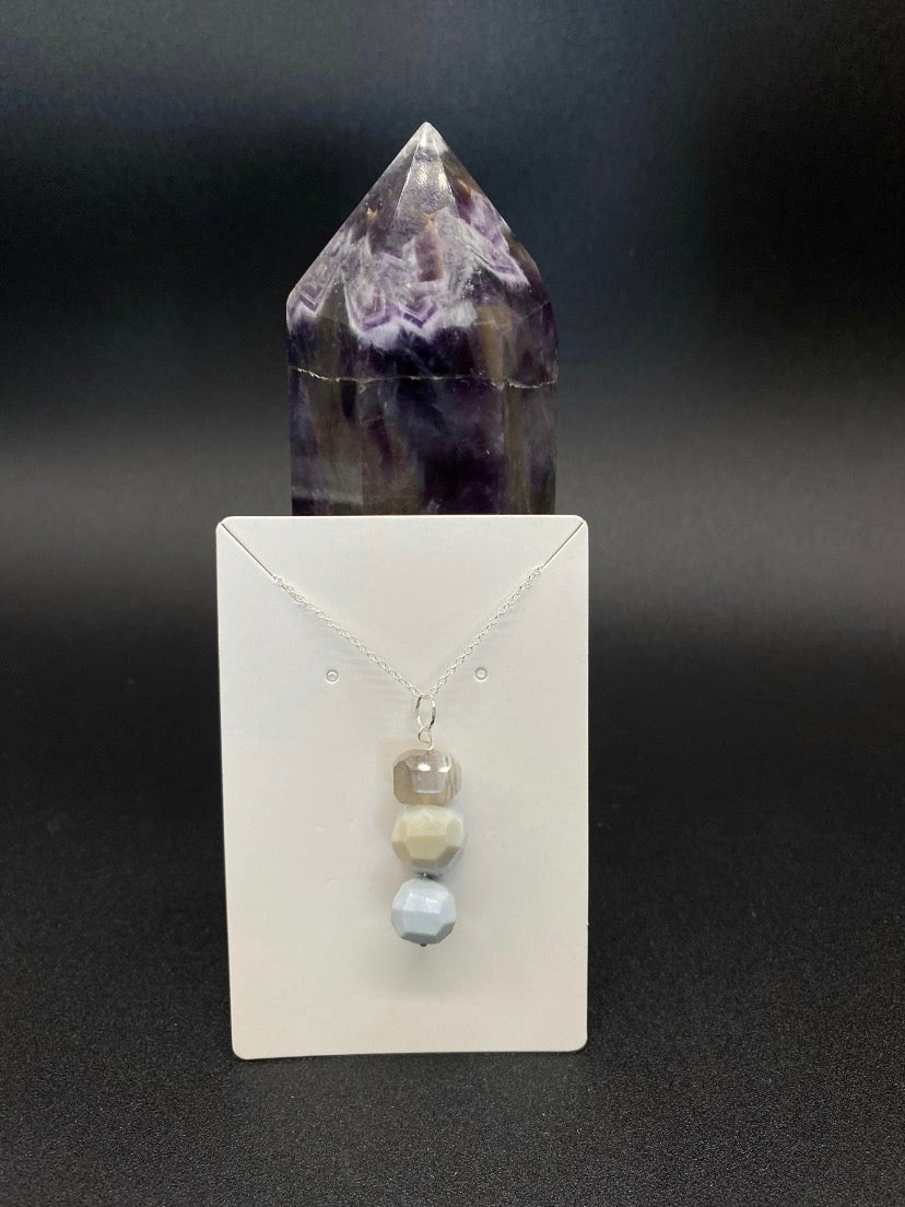 Handmade Triple Blue Opal Bead Pendant Sterling Silver Necklace Natural Gemstone Jewellery