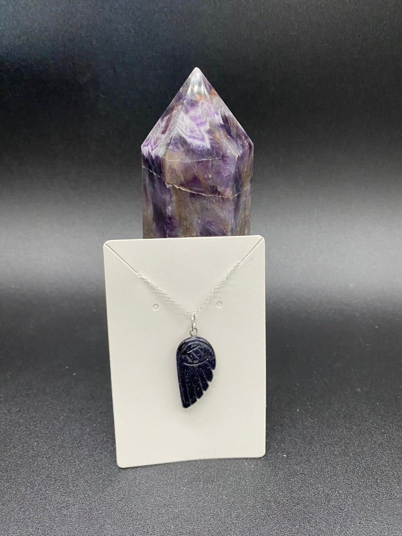Blue Goldstone Angel Wing Handmade Sterling Silver Necklace |Sparkly Celestial Jewellery