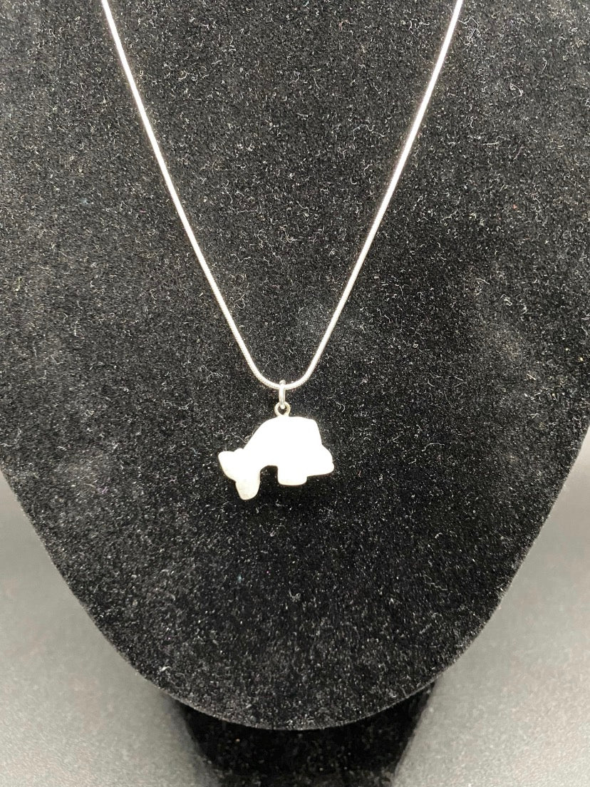 White Quartz Dolphin Sterling Silver Pendant Necklace