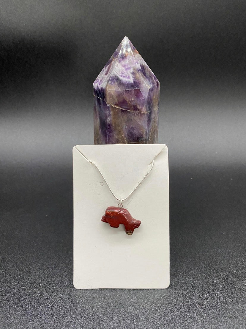 Red Jasper Dolphin Sterling Silver Necklace