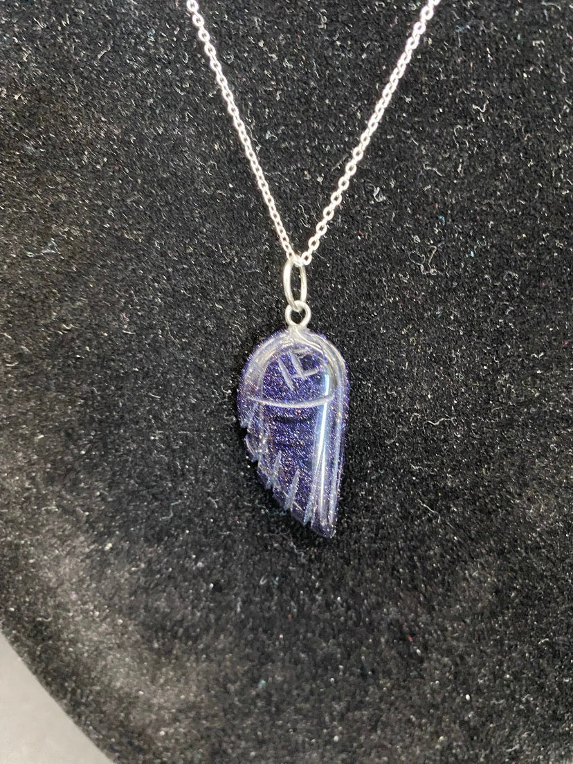 Blue Goldstone Angel Wing Handmade Sterling Silver Necklace |Sparkly Celestial Jewellery