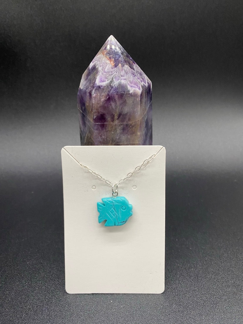 Turquoise Howlite Fish Sterling Silver Necklace