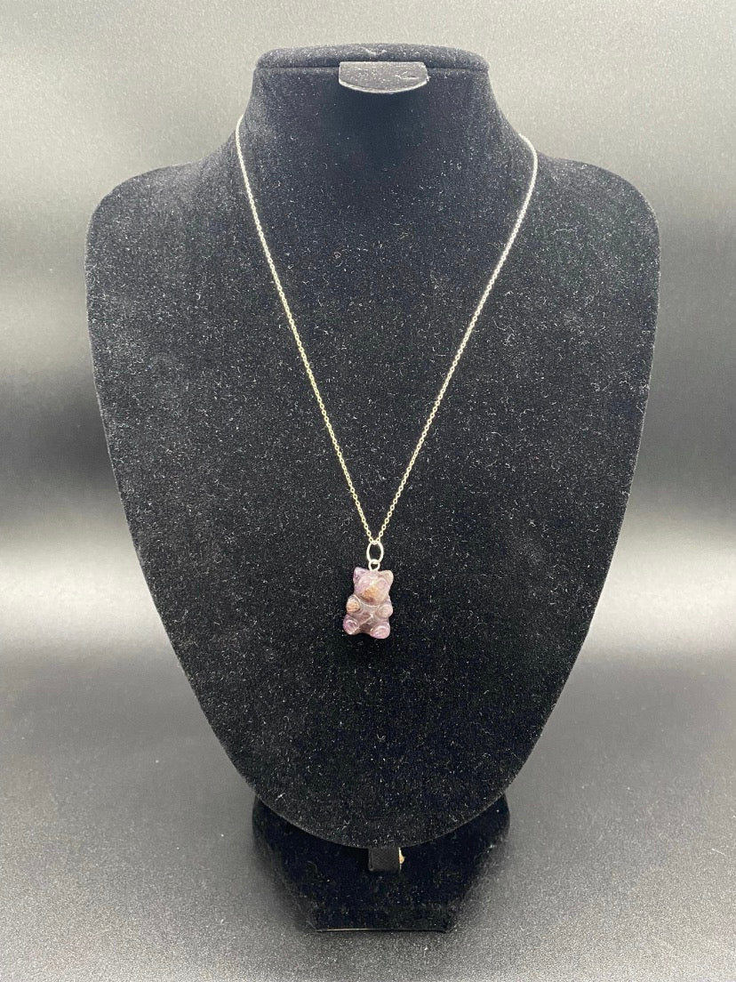 Amethyst Gummy Bear Pendant 925 Sterling Silver Necklace