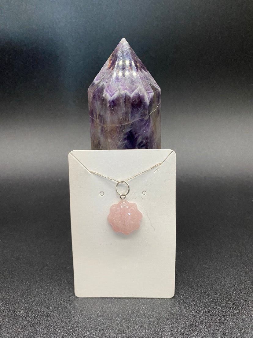 Rose Quartz Sun Pendant Sterling Silver Necklace