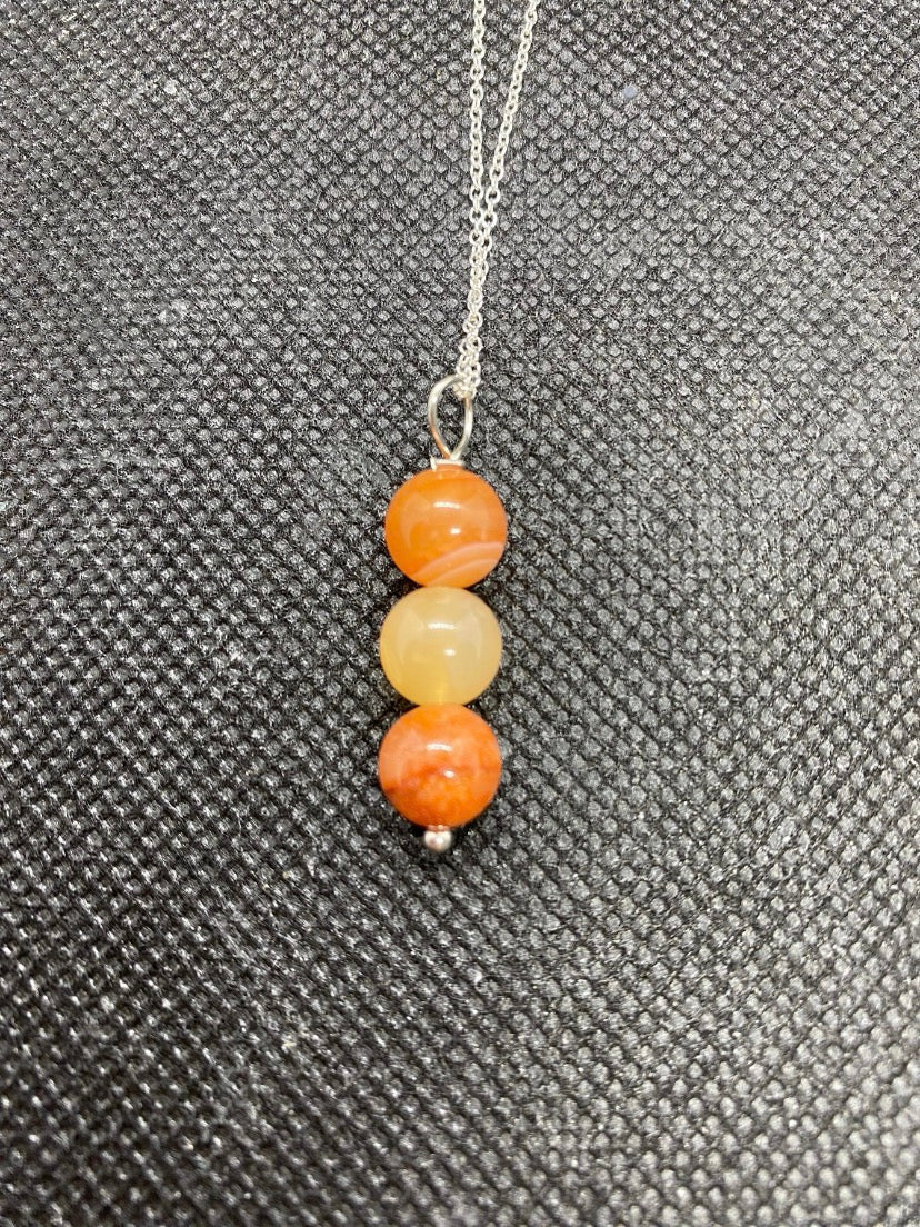 Triple Carnelian Bead Drop Sterling Silver Necklace