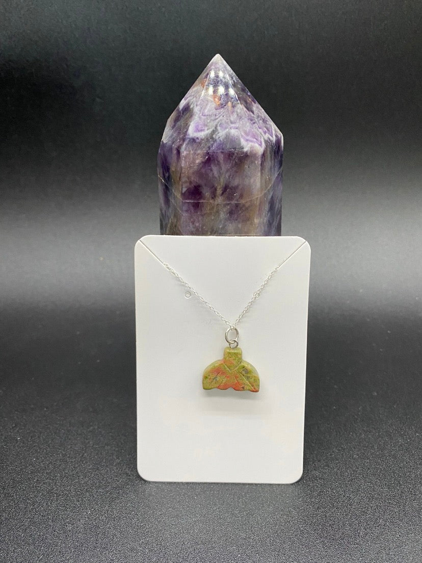 Unakite Whale Tail Sterling Silver Necklace | Crystal Pendant