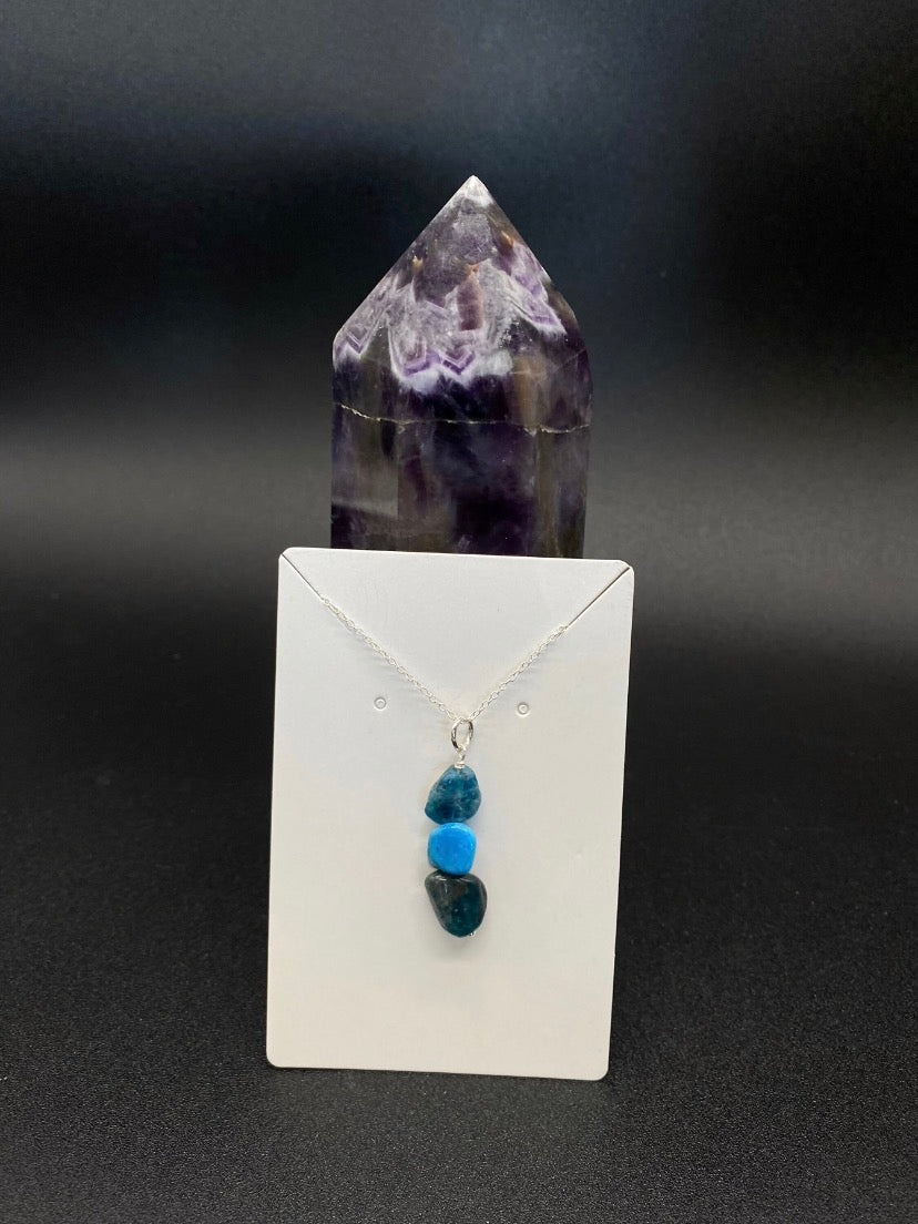 Neon Apatite Raw Crystal Drop Sterling Silver Necklace