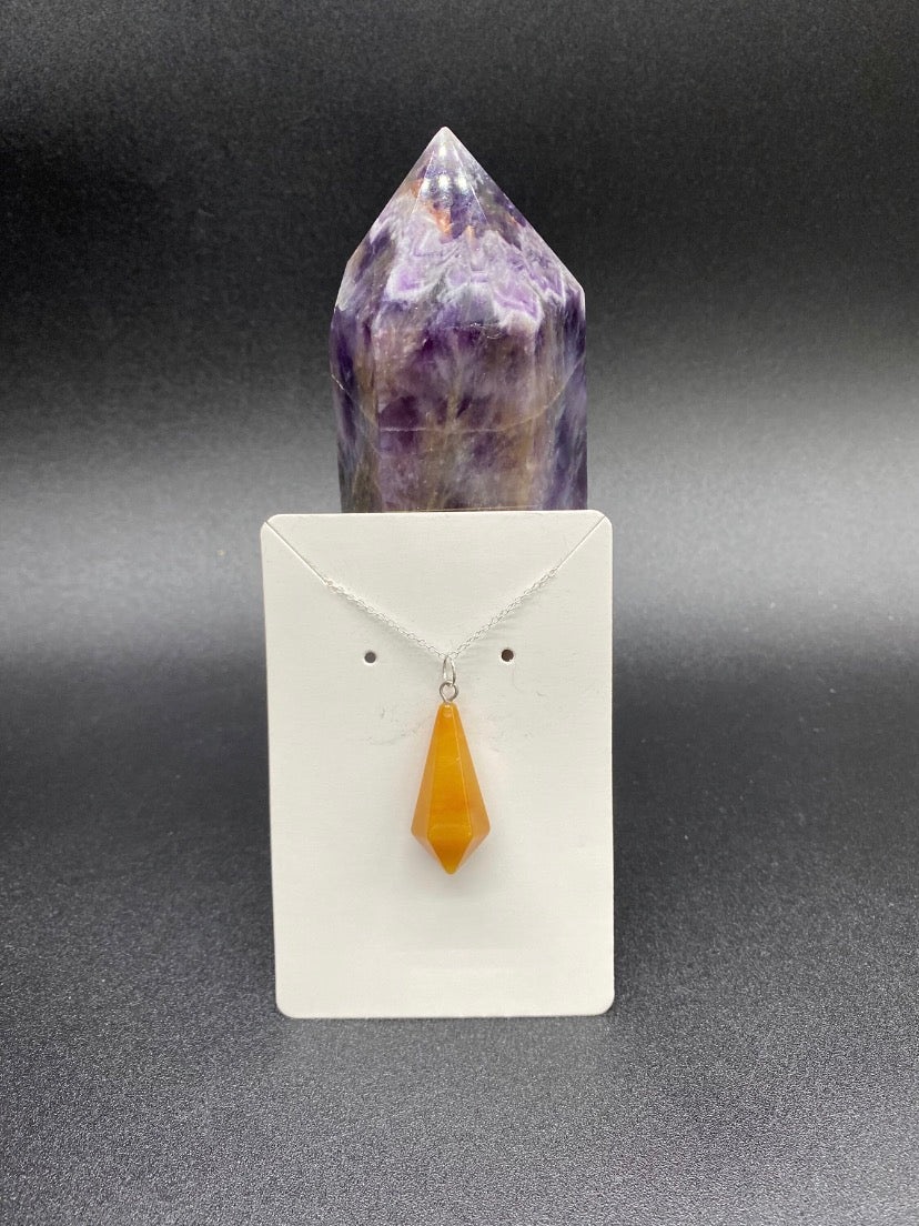 Orange Quartzite Faceted Pendulum Pendant Sterling Silver Necklace