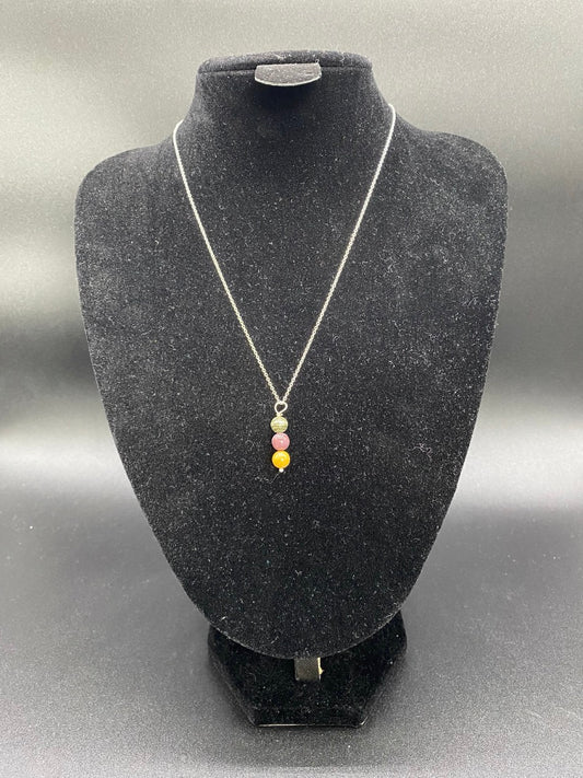 Ocean Jasper Triple Bead Drop Pendant Sterling Silver Necklace | Crystal Jewellery