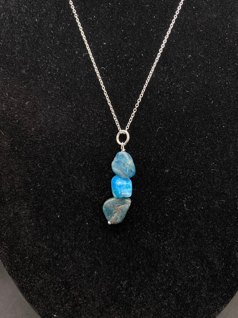 Neon Apatite Raw Crystal Drop Sterling Silver Necklace