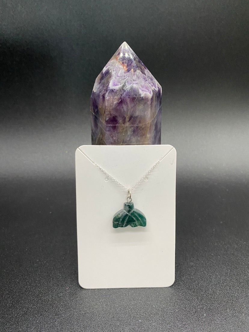 Green Jasper Whale Tail Necklace in Sterling Silver | Ocean Inspired Crystal Pendant