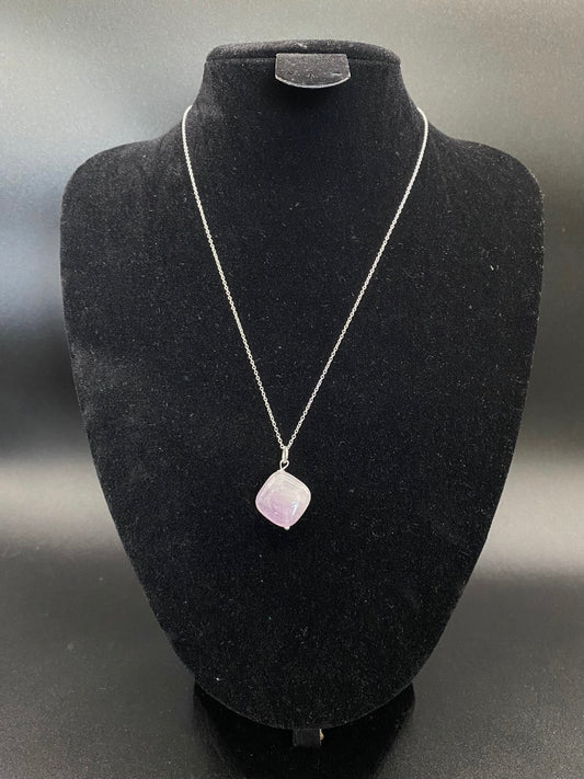 Natural Amethyst Geometric Pendant Necklace – Sterling Silver Chain