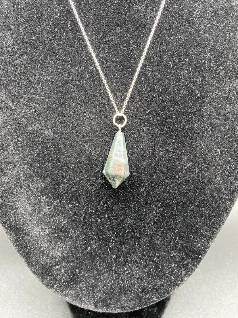Bloodstone Pendulum Handmade Sterling Silver Necklace Natural Crystal Jewellery