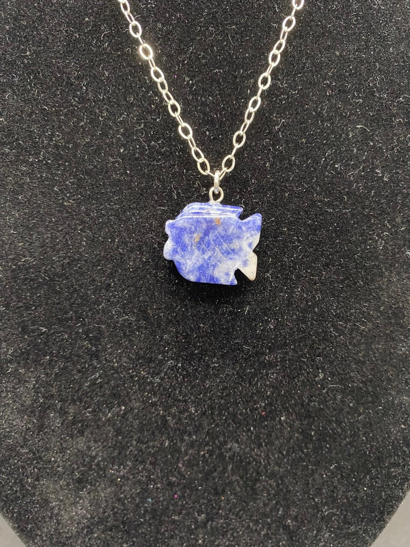 Sodalite Fish Sterling Silver Necklace