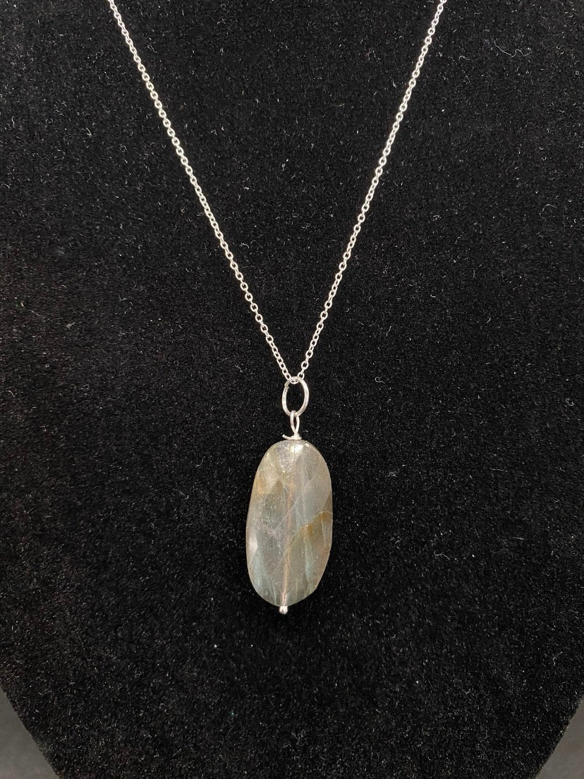 Flashy Labradorite Crystal Pendant Necklace
