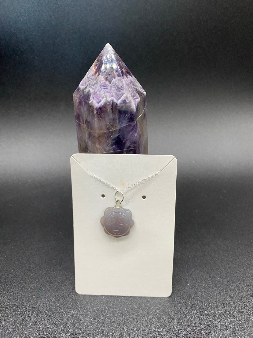 Grey Agate Sun Pendant Sterling Silver Necklace