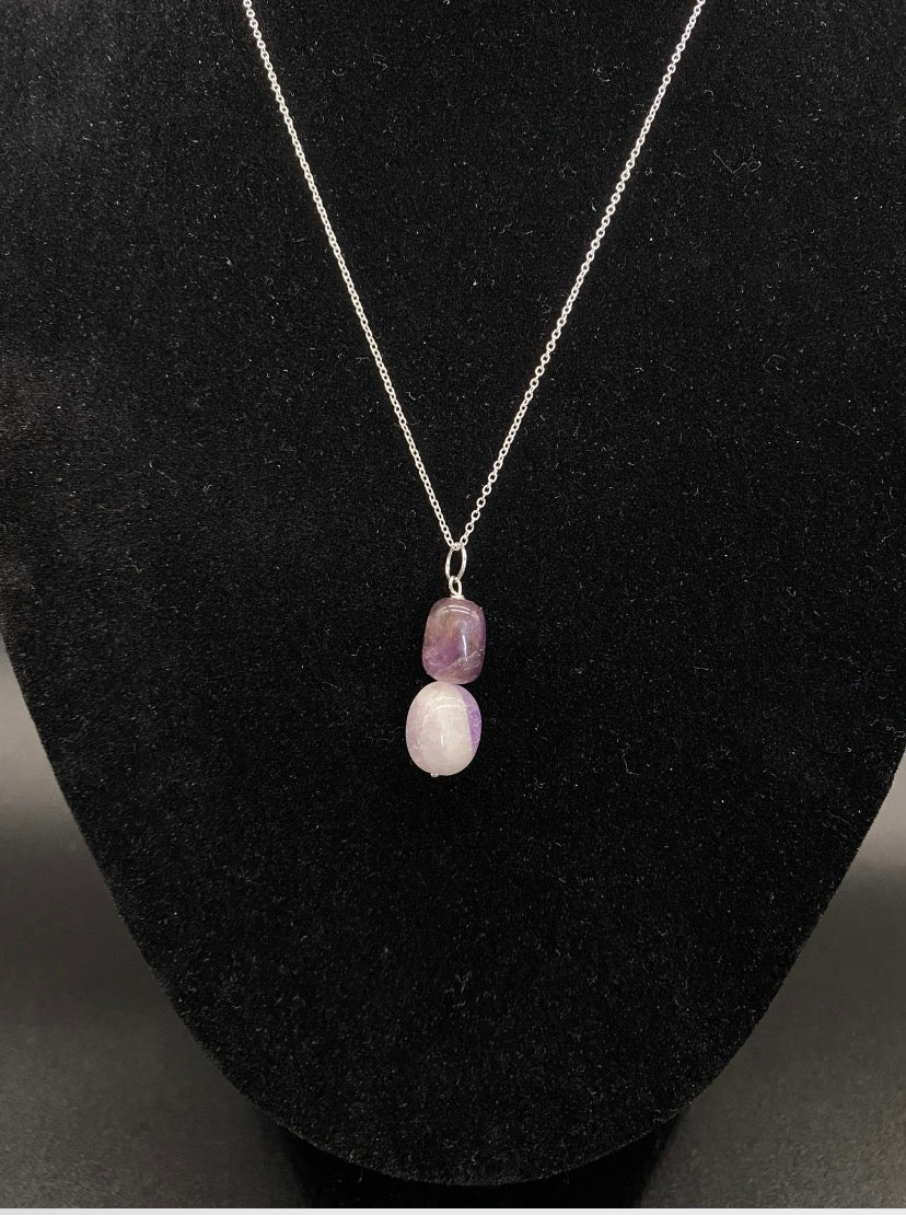 Double Amethyst Tumble Stone Sterling Silver Necklace