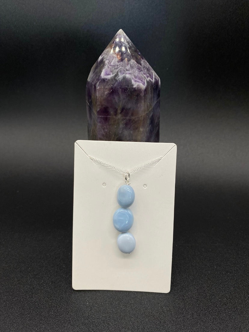Triple Blue Opal Pebble Handmade Sterling Silver Necklace Artisan Gemstone Jewellery