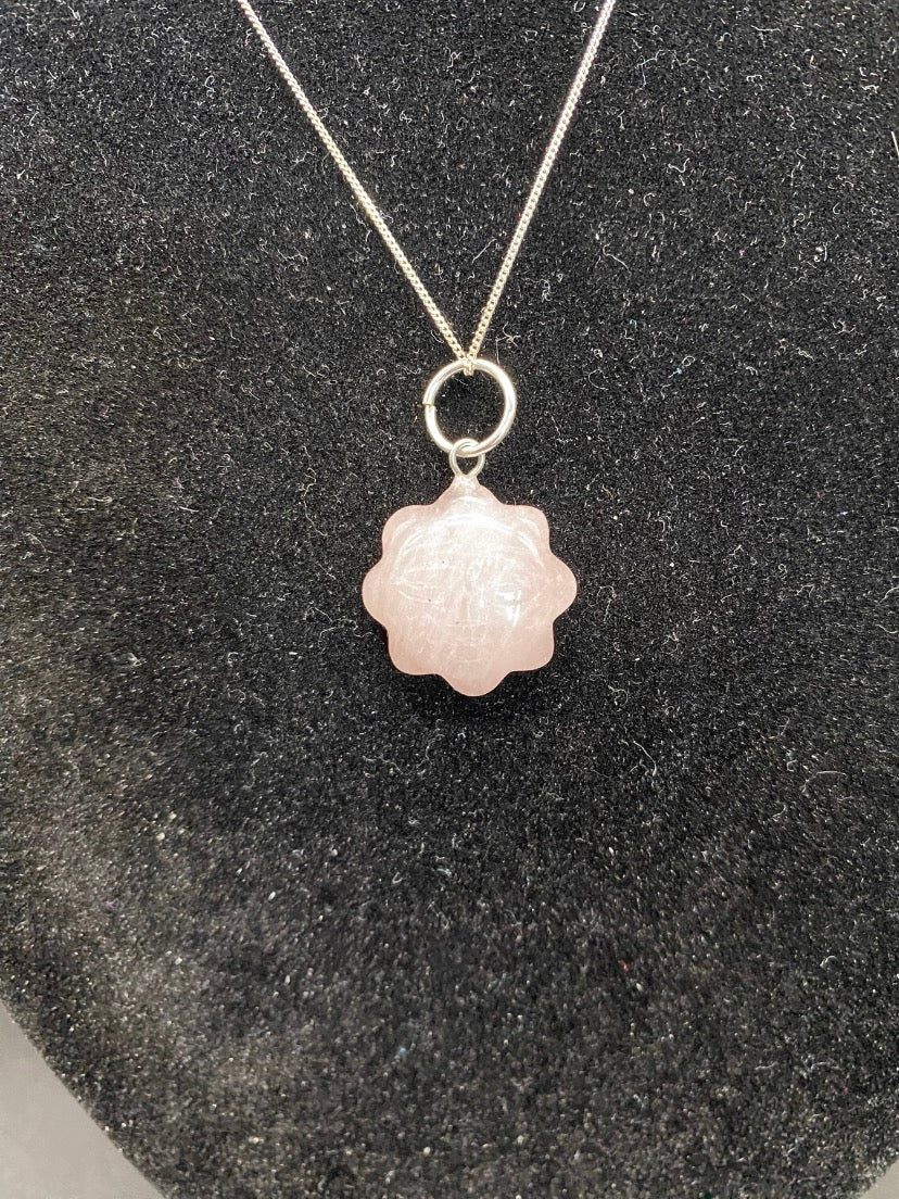 Rose Quartz Sun Pendant Sterling Silver Necklace