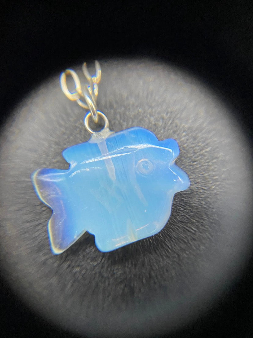 Opalite Fish Pendant Sterling Silver Necklace, Crystal Jewellery