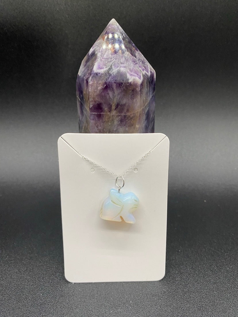 Opalite Rabbit Pendant Sterling Silver Necklace | Crystal Jewellery