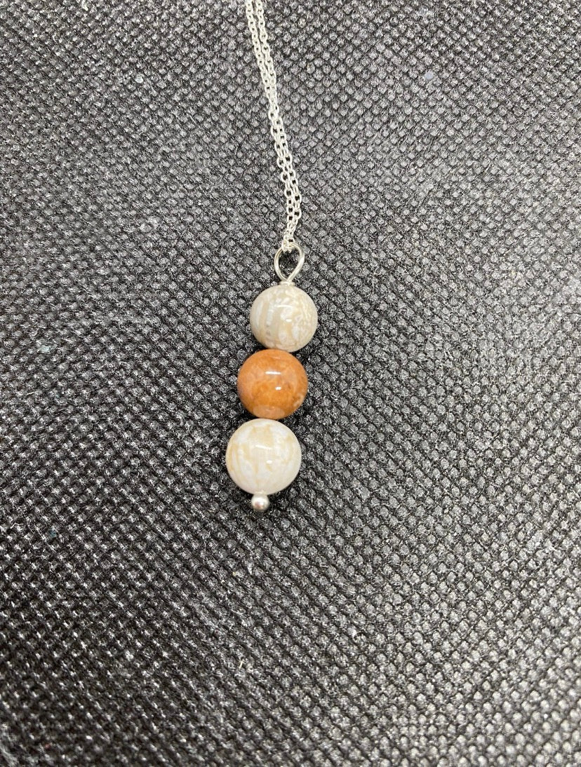 Fossil Jasper Sterling Silver Drop Pendant Necklace