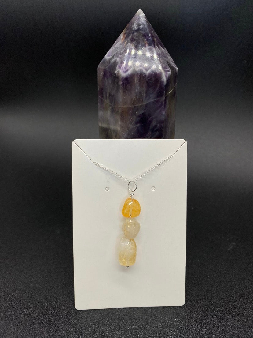 Citrine Tumbled Stone Triple Drop Sterling Silver Necklace