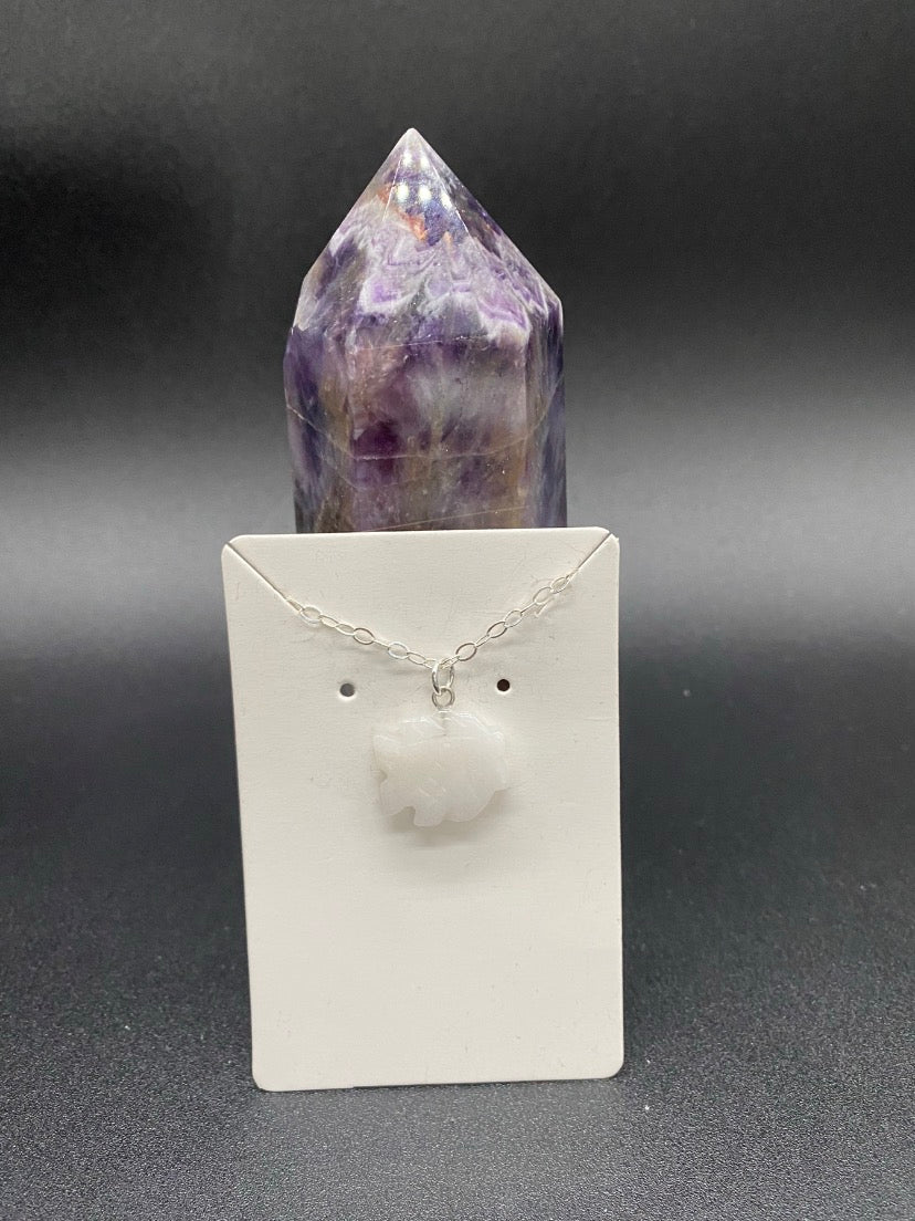 White Quartz Fish Pendant Sterling Silver  Necklace