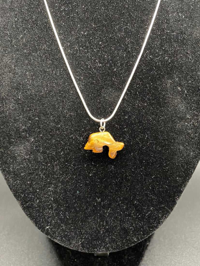 Tiger's Eye Dolphin Sterling Silver Necklace