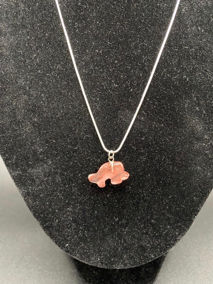 Strawberry Quartz Dolphin Sterling Silver Necklace