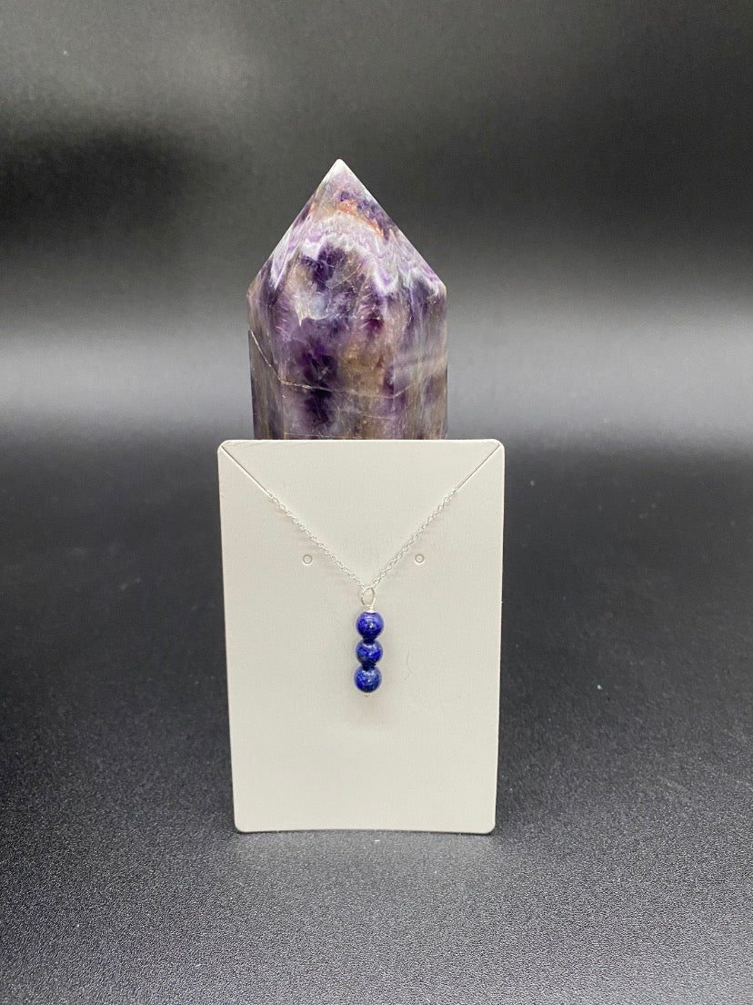 Lapis Lazuli Three-Bead Drop Sterling Silver Necklace