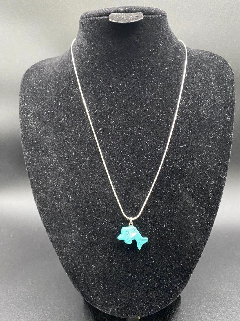 Turquoise Howlite Dolphin Pendant Sterling Silver Necklace