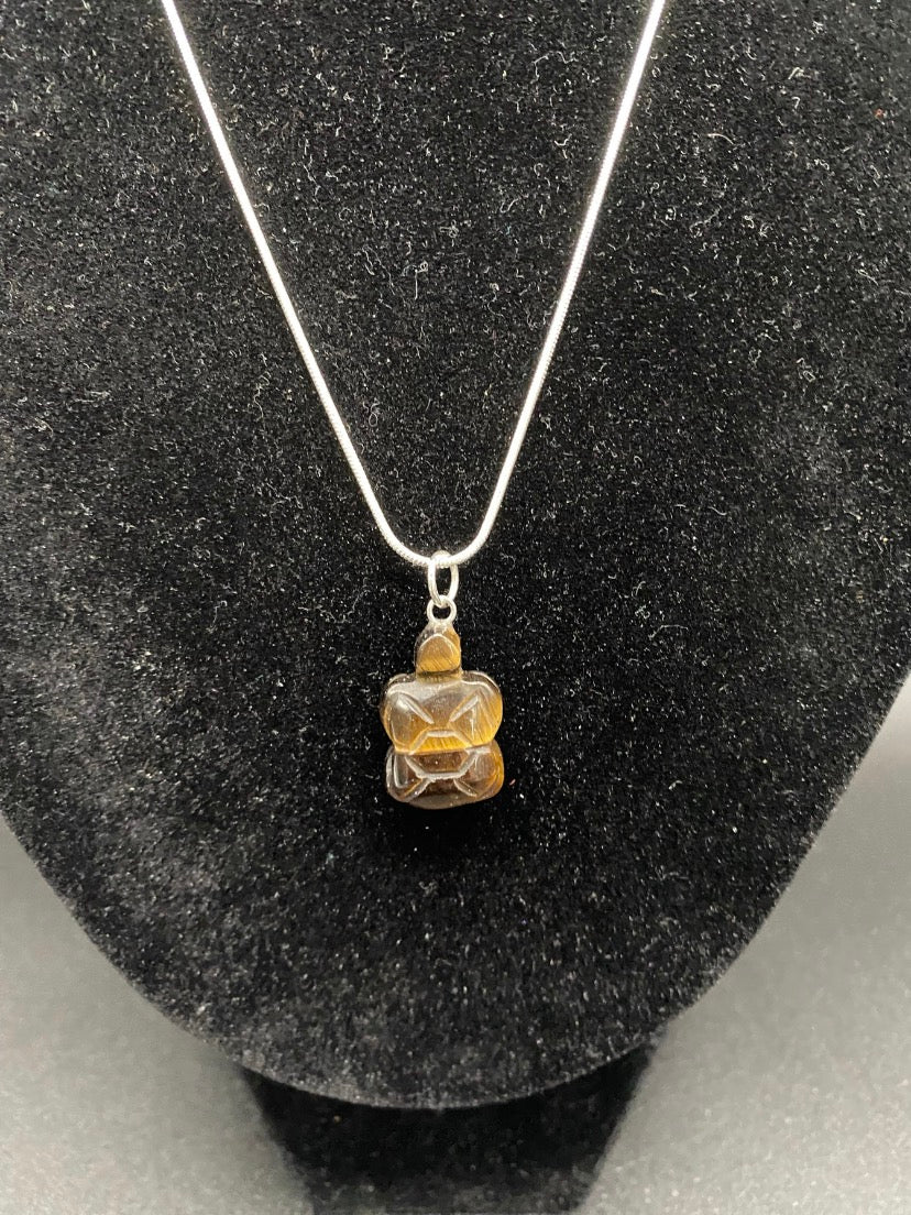Tiger's Eye Turtle Sterling Silver Necklace
