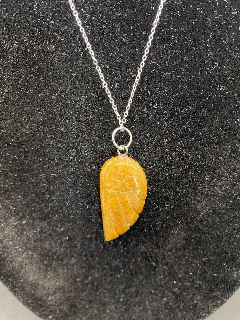 Citrine Angel Wing Pendant Sterling Silver Necklace